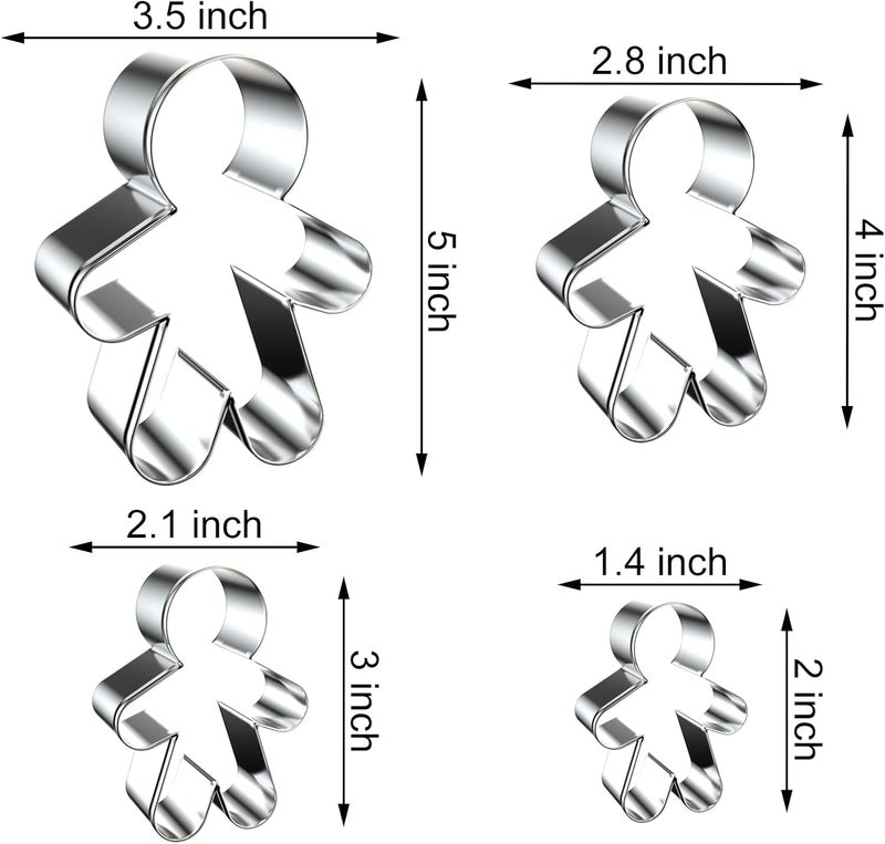 QAAQS Gingerbread Man Cookie Cutters Shapes Set for Christmas Baking with Assorted Sizes - 5 inch, 4 inch, 3 inch, 2 inch - Stainless Steel - Image 2